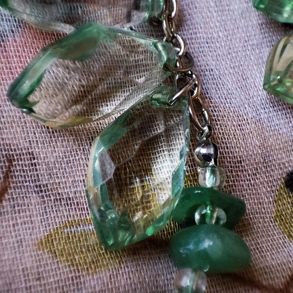 Adventurine Semi Precious Stone Oversized Faceted Acrylic LOFT Dual Necklace - Picture 7 of 14